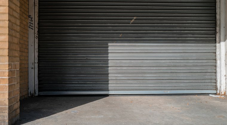 Grey roll up door closed